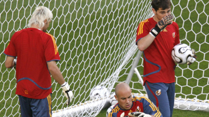 Santiago Cañizares comparte un entrenamiento en el Mundial 2006 con Reina y Casillas.