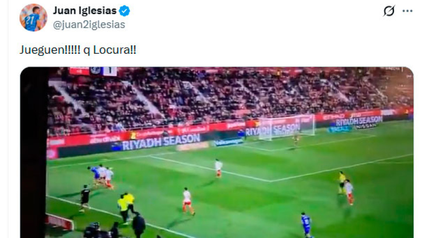 La reacción de Juan Iglesias a la falta no pitada sobre él antes del gol del Girona