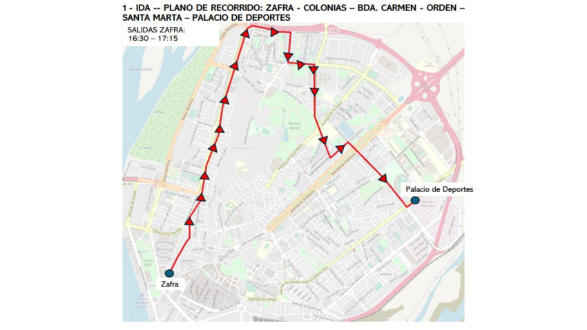 Recorrido de ida de la ruta 1