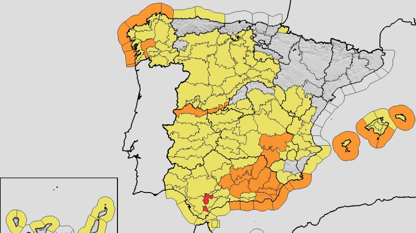 El Mapa de la AEMET con los avisos para este jueves