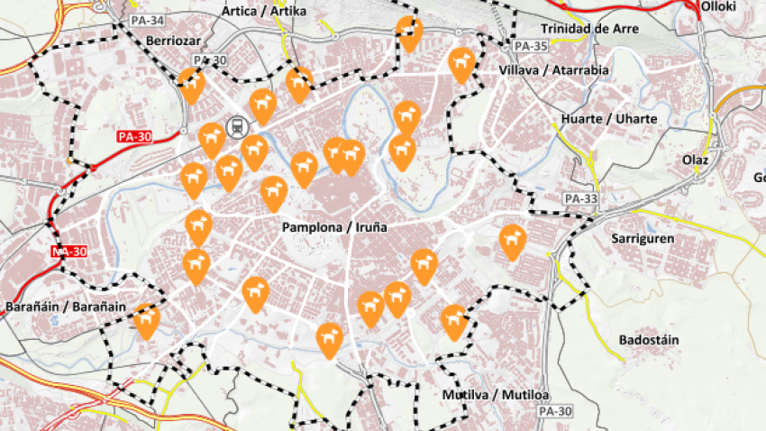 Actuales zonas de esparcimiento canino en Pamplona