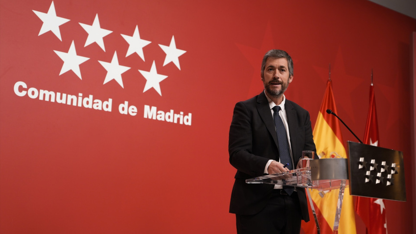 El consejero de Presidencia, Justicia y Administración Local de la Comunidad de Madrid, Miguel Ángel García Martín, en rueda de prensa posterior al Consejo de Gobierno