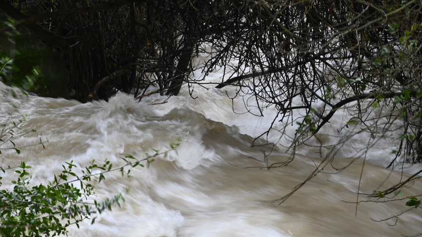 El Aguacebas, afluente del Guadalquivir, presenta una importante crecida de su caudal, amenazando con desbordarse, a su paso por Mogón (Jaén)