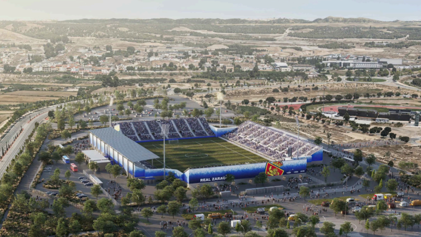 Estadio modular donde el Real Zaragoza está jugando mientras duren las obras de la nueva Romareda.