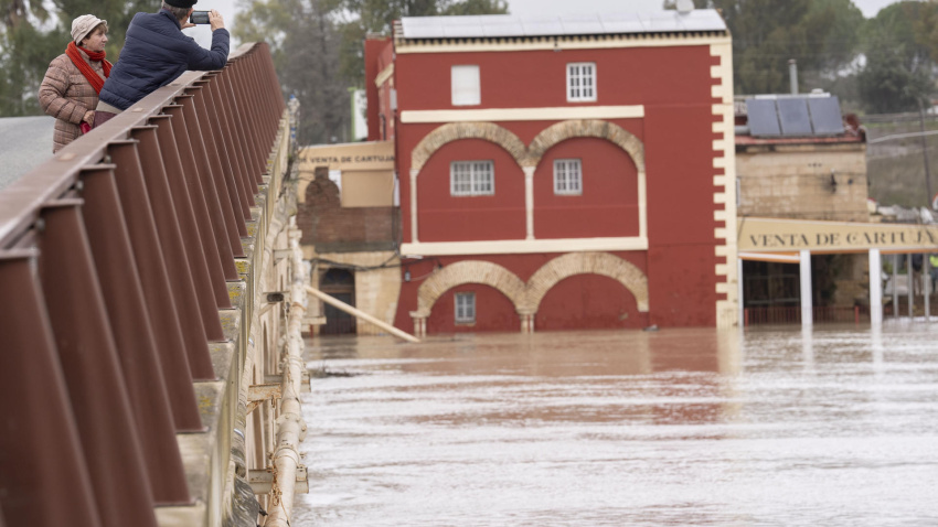 Zonas inundadas en la ribera del río Guadalete en Jerez de la Frontera (Cádiz)