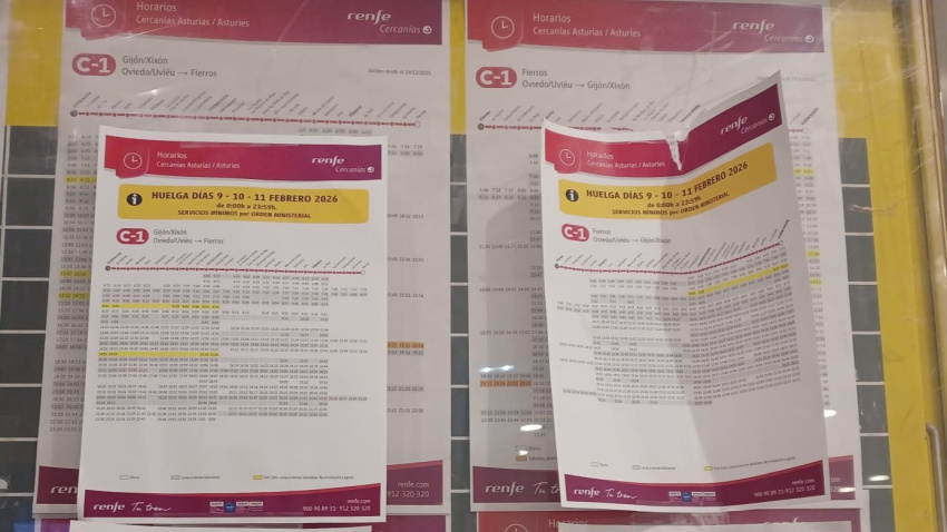 Notas con los servicios mínimos de RENFE en Asturias