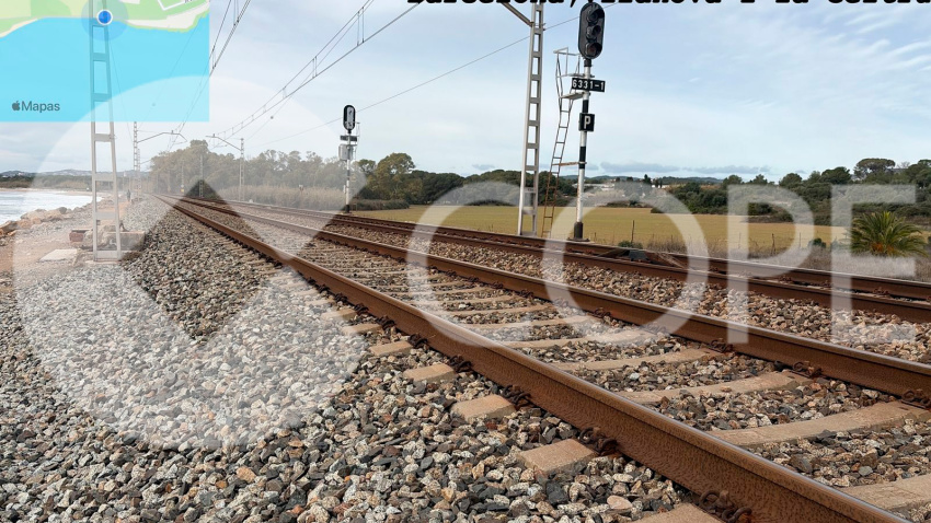 Prueba del estado de las vías de Rodalies denunciado por la Asociación de Vecinos de Cubellas (Barcelona)