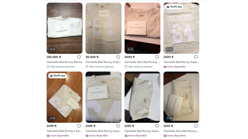 Anuncios de la camiseta de Zara x Bad Bunny en Wallapop