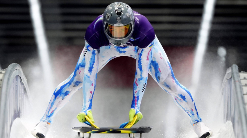 Vladyslav Heraskevych durante uno de los entrenamientos de skeleton.