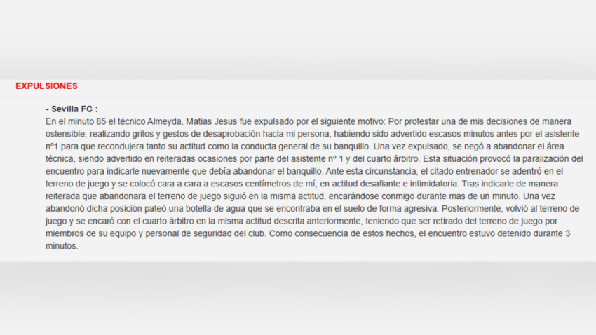 Imagen del acta arbitral del Sevilla - Alavés