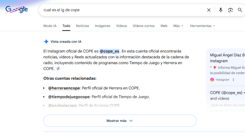 Captura de pantalla de un ejemplo de respuesta creada por la IA del buscador de Google