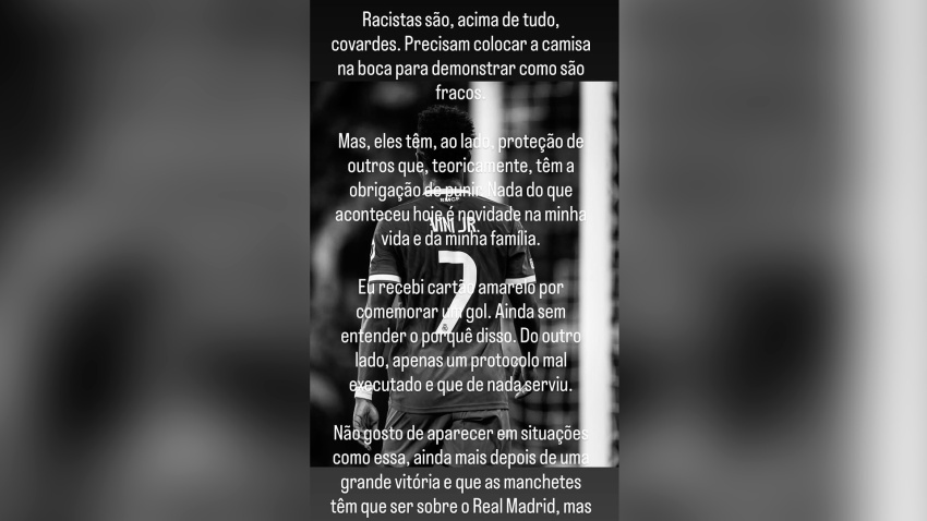 Comunicado de Vinicius en sus redes sociales