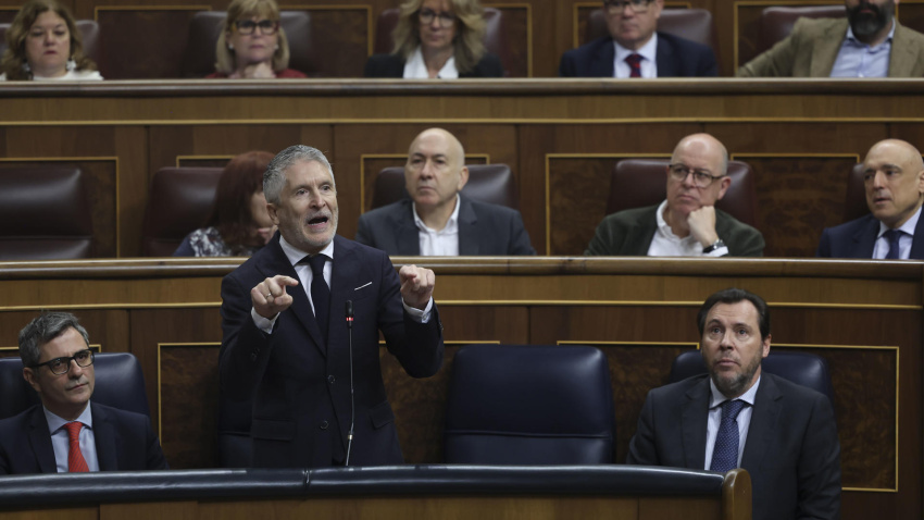 El ministro del Interior, Fernando Grande-Marlaska, interviene en la sesión de Control celebrada este miércoles en el Congreso.
