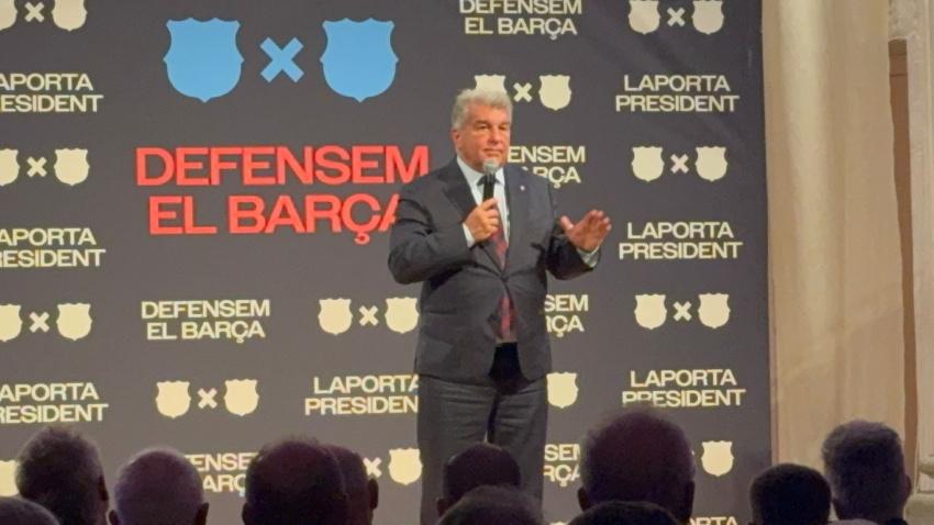 Joan Laporta, durante un acto de precampaña en Girona