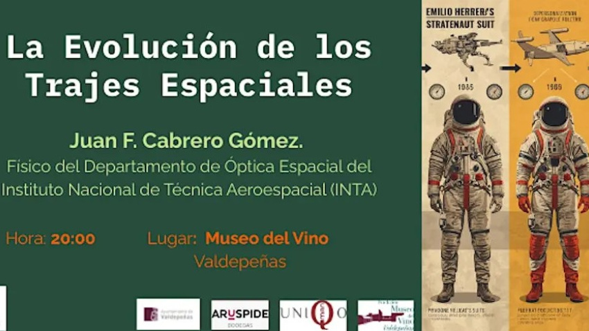 Cartel de la conferencia sobre la evolución de los trajes espaciales