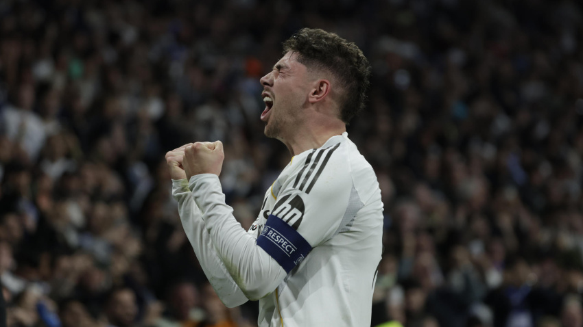 Valverde celebra el 1-0 del Real Madrid contra el Manchester City
