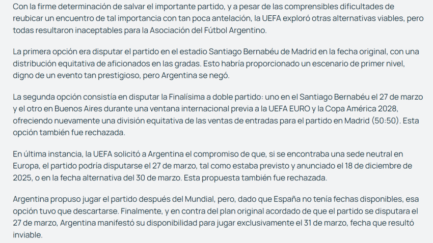 La UEFA ha comunicado oficialmente la cancelación de la Finalissima.