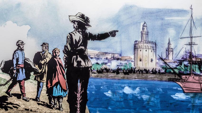 Embarque de moriscos en Sevilla. Artista desconocido. Centro de Interpretación de la Cultura Morisco en Hornachos, España.