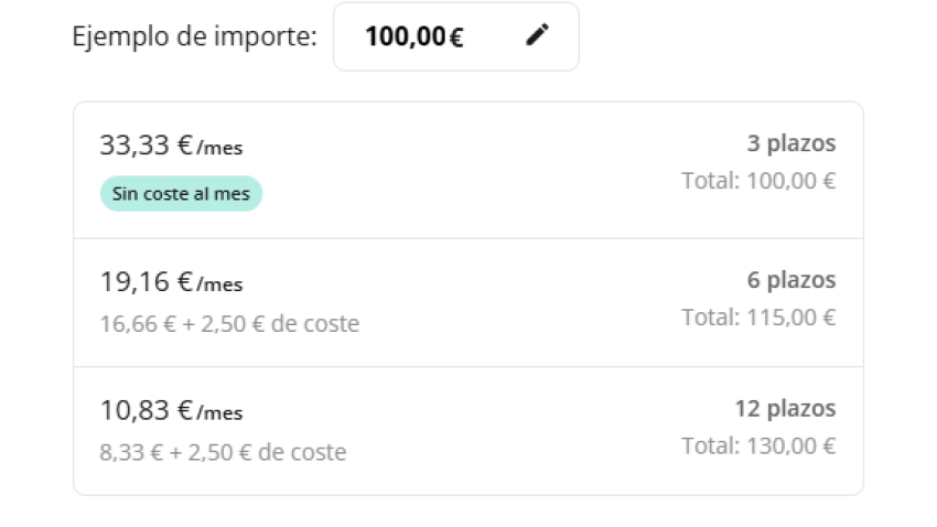 La camiseta sube 30 euros de precio si la financias a 12 meses.