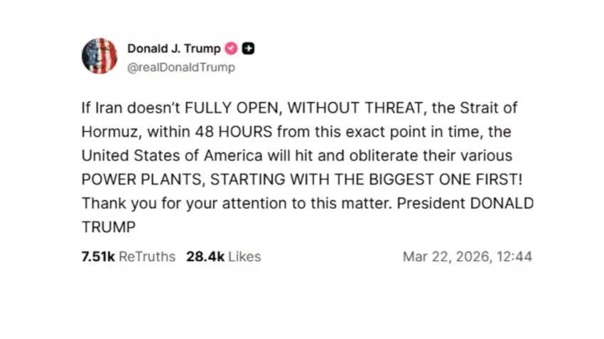 Ultimátum de Donald Trump a Irán si no abre en su totalidad el estrecho de Ormuz