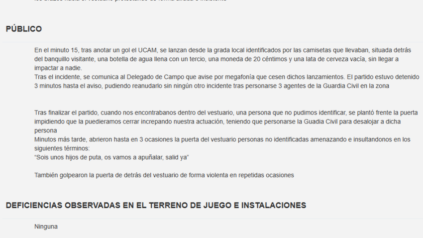 Acta del partido Águilas FC - UCAM CF