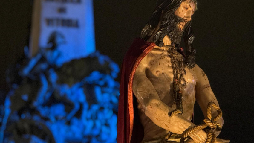 El Ecce Homo, talla flamenca de finales del siglo XV, en la procesión del Jueves Santo