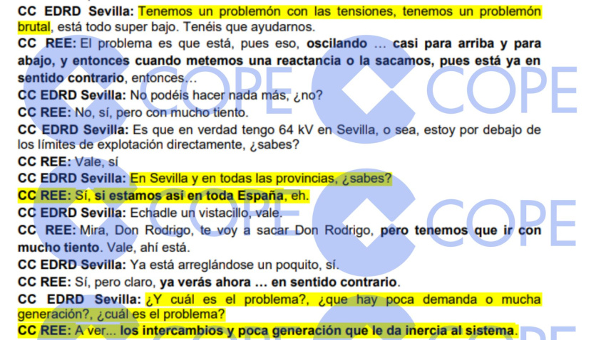 Fragmento de la conversación del 07/04/2025 a las  12:34 horas. Llamada saliente CC EDRD SEVILLA hacia CC REE