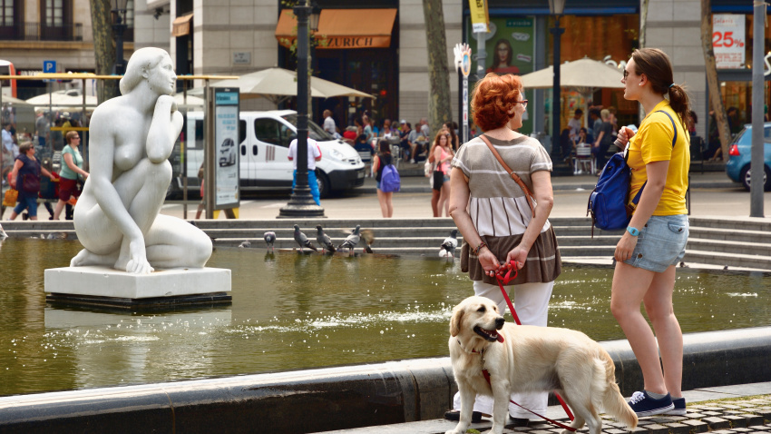 Una mujer y su perro en Barcelona