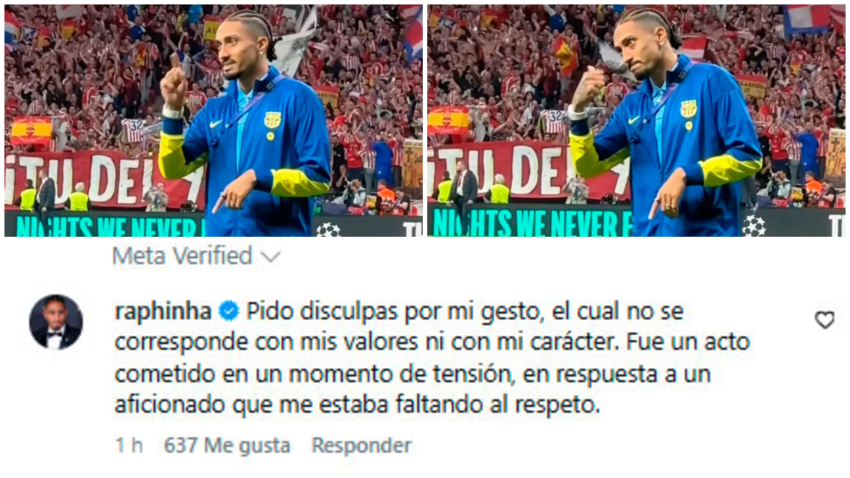 Raphinha pide disculpas