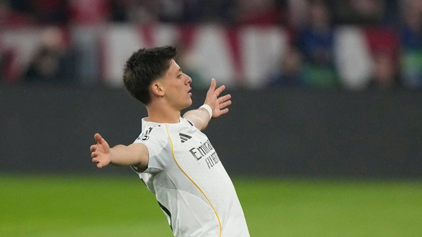 Arda Güler celebra uno de sus dos goles contra el Bayern (Real Madrid)
