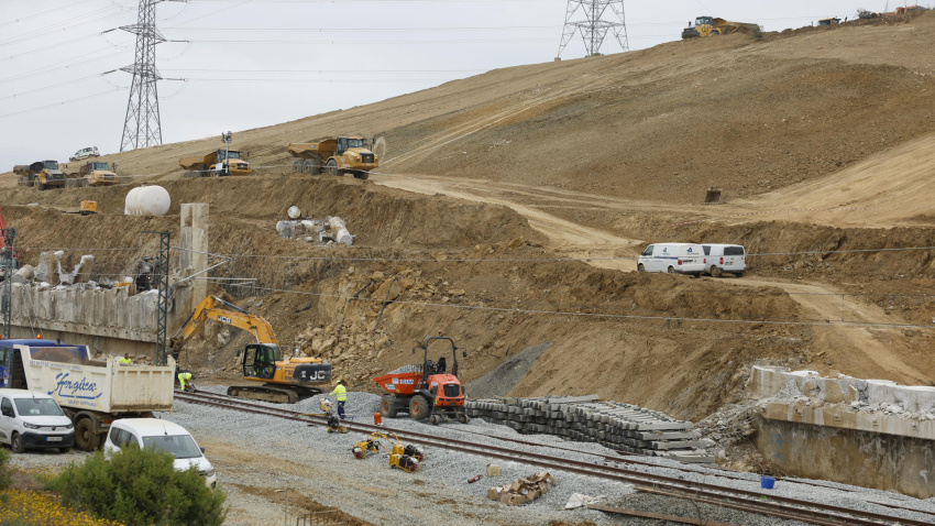 Zona de trabajos de reparación en la línea de alta velocidad Madrid-Málaga