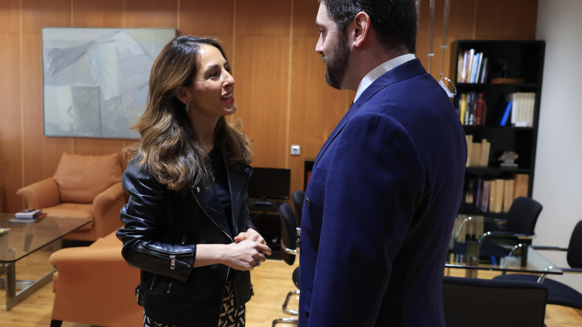 La presidenta de las Cortes de Aragón, María Navarro, recibe al portavoz de Vox, Alejandro Nolasco