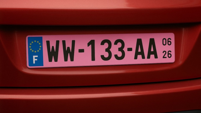 Una placa de matrícula rosa