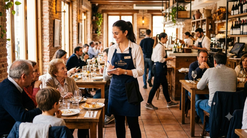 Una camarera trabajando en un restaurante