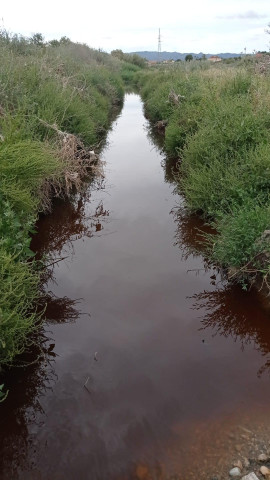 Imagen de un vertido de aguas residuales del curtido ya tratadas al río Guadalentín en Marchena
