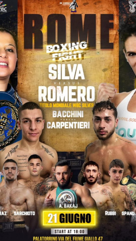 Cartel del combate de boxeo entre la italiana Stephanie Silva y la lumbrerense Mary Romero