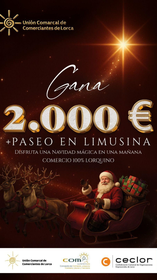 Cartel del sorteo en los comercios de Lorca en el que podrás ganar 2000 euros