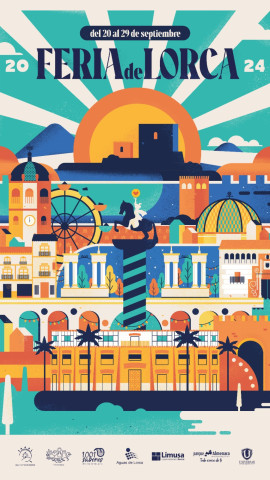 Cartel anunciador de la feria de Lorca con imágenes en movimiento