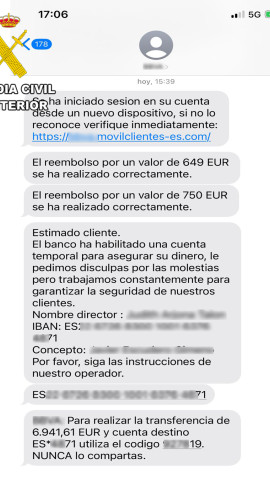 Imagen de los sms detectados.