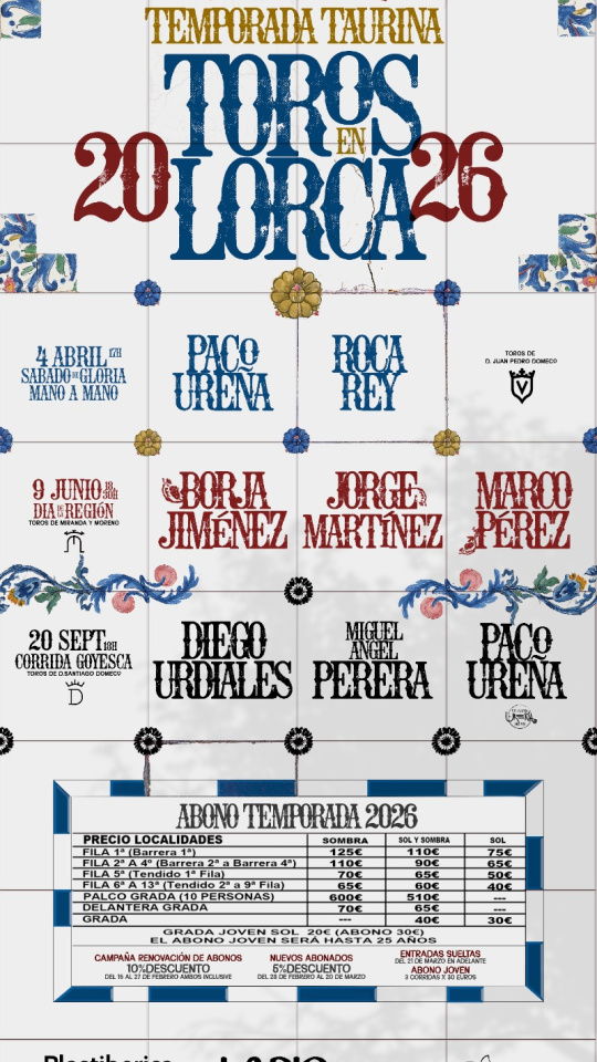 Cartel con todas las corridas de Toros para este 2026 en Lorca