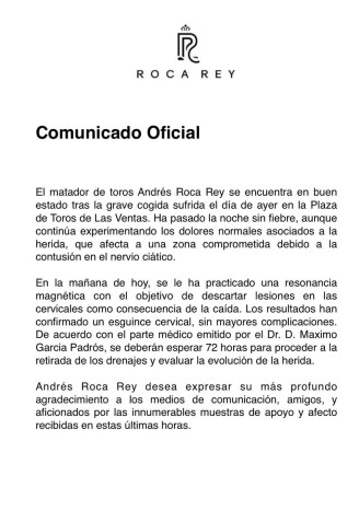 Comunicado de Andrés Roca Rey