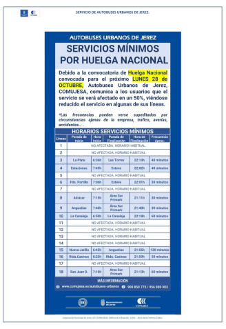 Servicios mínimos en la huelga de autobuses urbanos de Jerez 28-10-24