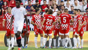 El Girona celebra el gol al Sevilla (EFE)