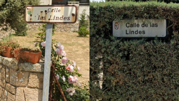 Placas de la calle con los escudos de Galapagar y Colmenarejo, según la acera