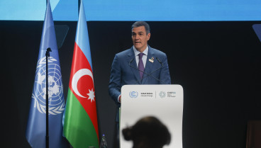 El presidente del Gobierno español, Pedro Sánchez, interviene en un evento sobre financiación climática organizado con motivo de la cumbre del clima COP29 que se celebra en Bakú, la capital de Azerbaiyán