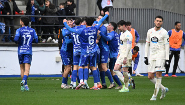 Celebración del tercer gol del Ourense al Valladolid en la Copa del Rey