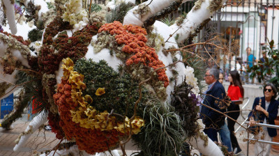 CÓRDOBA, 19/10/2024.- Visitantes recorren el patio de recibo de Vimcorsa, con la obra Un pensamiento vegetal, de Eugenio Ampudia en colaboración Alejandro Banegas (España), durante el VII Festival de las Flores de Córdoba 'Flora 2024', este sábado. EFE/Salas