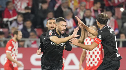 Munir celebra el 4-3 contra el Girona.