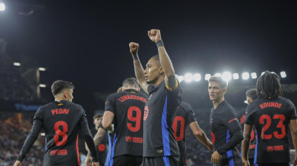 Raphinha celebra el 0-1 contra el Celta.