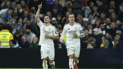 Brahim celebra el gol que marcó durante el encuentro Real Madrid-Sevilla